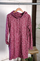Wine Heather Cowl Neck Pocketed Dress