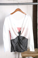 Color Block Waffle Deep Cut Back Top