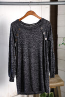 Charcoal Button Detail Pocketed Dress