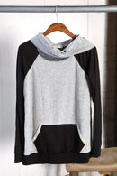 Black/Grey Lace Pocket Detail Cowl Neck