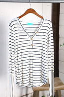 Black and White V Neck Button Thermal Long Sleeve