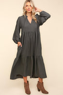 PLUS ASH BABYDOLL WOVEN MAXI DRESS WITH SIDE POCKETS