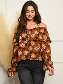 WOMEN'S OFF SHOULDER LONG SLEEVE FLORAL TOP