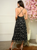 WOMEN'S V-NECK FLORAL OPEN BACK MAXI DRESS