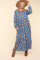 MAXI FLORAL COLLARED NOTCH NECK W/ POCKETS