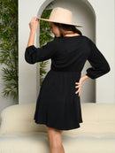 WOMEN'S V-NECK SMOCKING DETAIL MINI DRESS