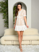 WOMEN'S SHORT SLEEVE LACE DETAIL MINI DRESS