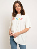 WOMEN'S SHORT SLEEVE GRAPHIC "WOMAN" T-SHIRT