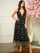 WOMEN'S V-NECK FLORAL OPEN BACK MAXI DRESS