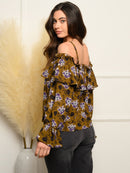WOMEN'S OFF SHOULDER LONG SLEEVE FLORAL TOP