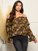 WOMEN'S OFF SHOULDER LONG SLEEVE FLORAL TOP