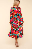 PLUS MAGENTA FLORAL FIT AND FLARE W/ SIDE POCKETS AND SLIT