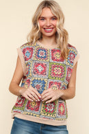 DOLMAN FLORAL CROCHET PRINT THERMAL KNIT TOP