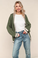 OLIVE SOLID BUTTON DOWN LOOSE FIT HOLIDAY CARDIGAN