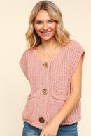 GOLD BUTTON DOWN CHUNKY SWEATER VEST W/POCKET