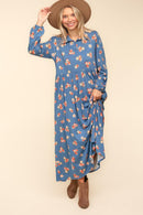 MAXI FLORAL COLLARED NOTCH NECK W/ POCKETS