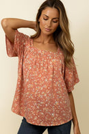 SQUARE NECK FLUTTER SLEEVE BABYDOLL TOP