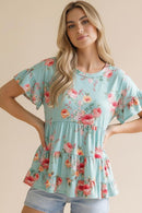 PLUS FRILL HEM BABYDOLL SWING  FLORAL  KNIT TOP