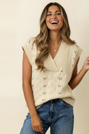 DOLMAN SHORT SLEEVE CABLE SWEATER TOP
