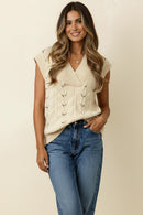 DOLMAN SHORT SLEEVE CABLE SWEATER TOP