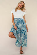 Plus Blue Bohemian Patchwork Print Twofer Dress