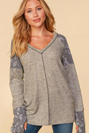CAMO BANDED TWO TONE HACCI COLOR BLOCK TOP