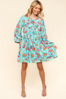 PLUS FRONT RIBBON BOW TIE MINI DRESS W/ POCKETS