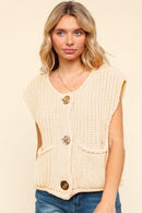 GOLD BUTTON DOWN CHUNKY SWEATER VEST W/POCKET