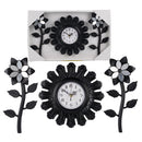 Flower Wall Clock Set - 10 Inches, 3 Pieces, Black
