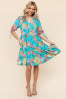PLUS TROPICAL PRINT WOVEN DRESS W/ SIDE POCKETS