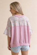 OVERSIZED FLUTTER SLEEVE  FLORAL PULLOVER TOP