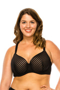 78313 12 Piece Comfortable Underwire, Adjustable Straps Stripe Lace Bra D-DD Cup