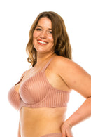 78313 12 Piece Comfortable Underwire, Adjustable Straps Stripe Lace Bra D-DD Cup