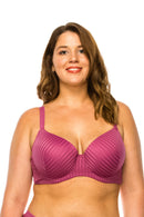 78313 12 Piece Comfortable Underwire, Adjustable Straps Stripe Lace Bra D-DD Cup