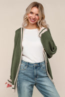 OLIVE SOLID BUTTON DOWN LOOSE FIT HOLIDAY CARDIGAN