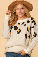 LEOPARD TWO TONE JACQUARD OVERSIZED SWEATER
