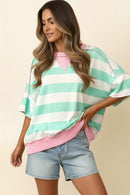 FLUTTER ELBOW SLEEVE STRIPE FRENCH TERRY TOP