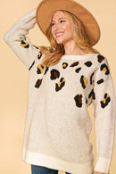 LEOPARD TWO TONE JACQUARD OVERSIZED SWEATER