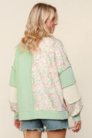 RIB CABLE KNIT FLORAL PATCHWORK PULLOVER TOP