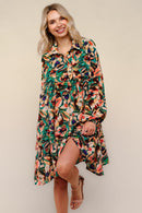 Teal Collared Babydoll Dress W/Ruffle Hem