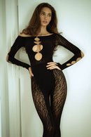 829YD010 1 Piece Wholesale Prey on Me Leopard Footless Seamless Jumpsuit â€“ Full Length, Finger Hole Sleeves, Studded Cut-Outs, Leopard Print