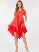 WOMEN'S SHORT SLEEVE V-NECK TUNIC FRONT POCKETS HIGH LOW MINI DRESS
