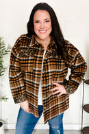 Put Together Rust Plaid & Animal Print Button Down Jacket (Open Pack)