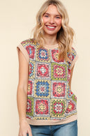 DOLMAN FLORAL CROCHET PRINT THERMAL KNIT TOP