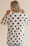 SHORT SLEEVE OVERSIZED POLKA DOT KNIT TOP
