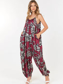 WOMEN'S SLEEVELESS FRONT POCKETS FLORAL PRINT JUMPSUIT