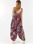 WOMEN'S SLEEVELESS FRONT POCKETS FLORAL PRINT JUMPSUIT