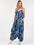 WOMEN'S SLEEVELESS FRONT POCKETS FLORAL PRINT JUMPSUIT