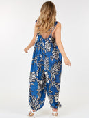 WOMEN'S SLEEVELESS FRONT POCKETS FLORAL PRINT JUMPSUIT