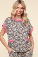 DOLMAN LEOPARD PRINT KNIT TOP WITH POCKETS